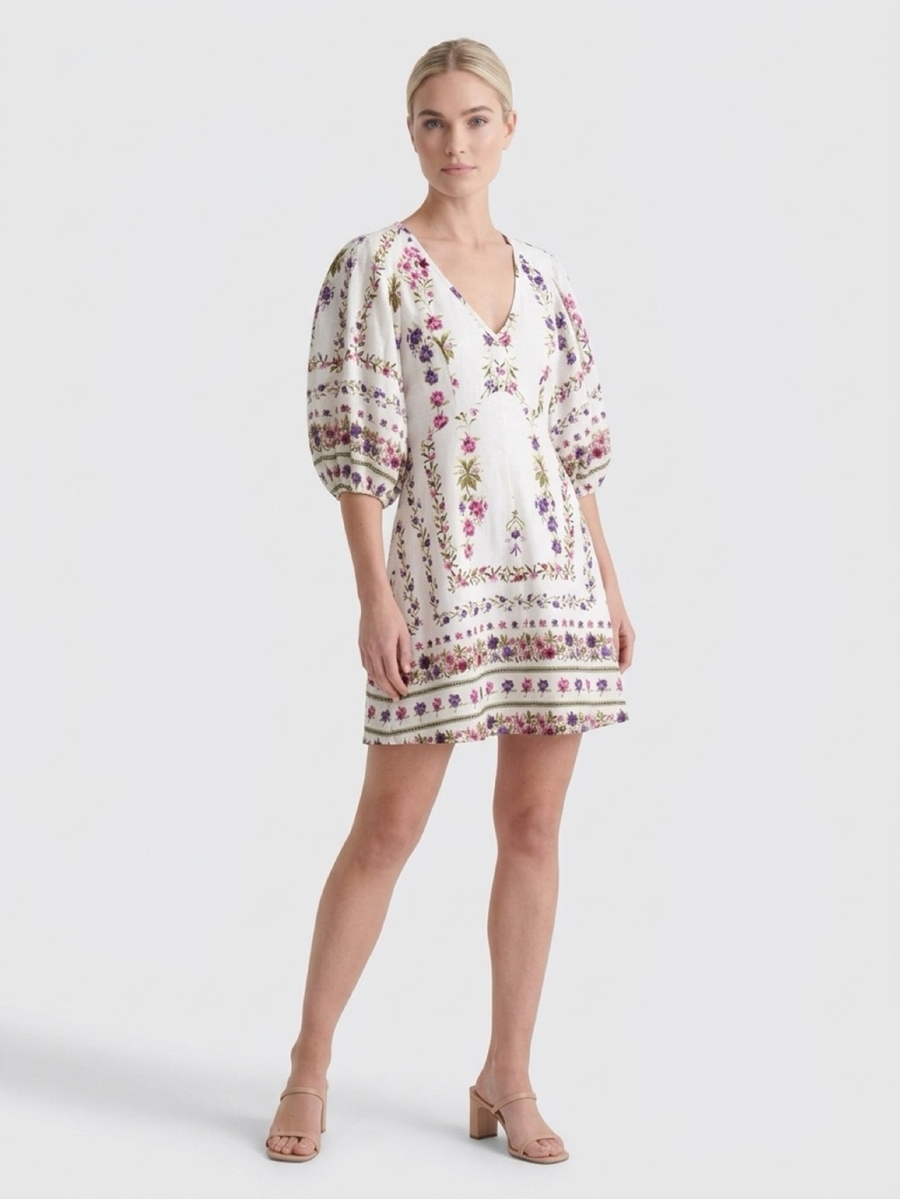 CeCe White Floral Mini Dress with Pink & Purple Blooms Size Small
